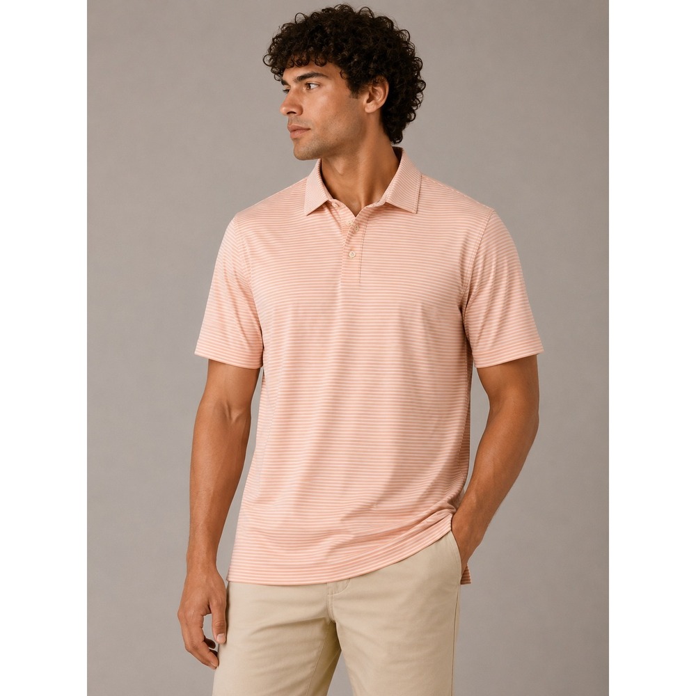 Peter Millar Summer Comfort Polo Shirt Mens XXL Orange White Stripe Golf Top |E1